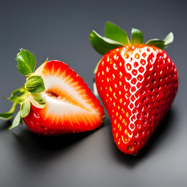 une fraise dodue et juteuse repose sur un lit de feuilles vertes luxuriantes