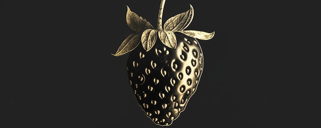 Fraise dorée à texture dessinée sur un fond sombre