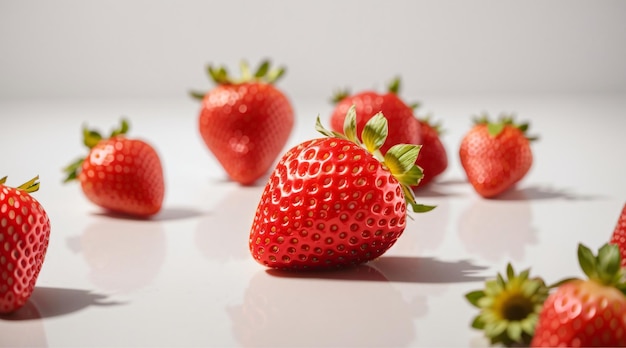 Fraise fraîche avec des feuilles vertes isolées sur fond blanc