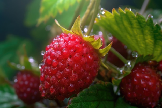 fraise fraîche sur le fond de feuillage vert