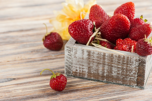 Fraise mûre et marguerite jaune