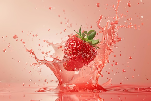 une fraise avec un peu de jus de fraise