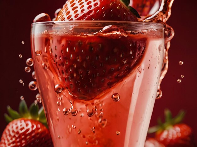 Photo une fraise qui est dans un verre avec de l'eau et des fraises