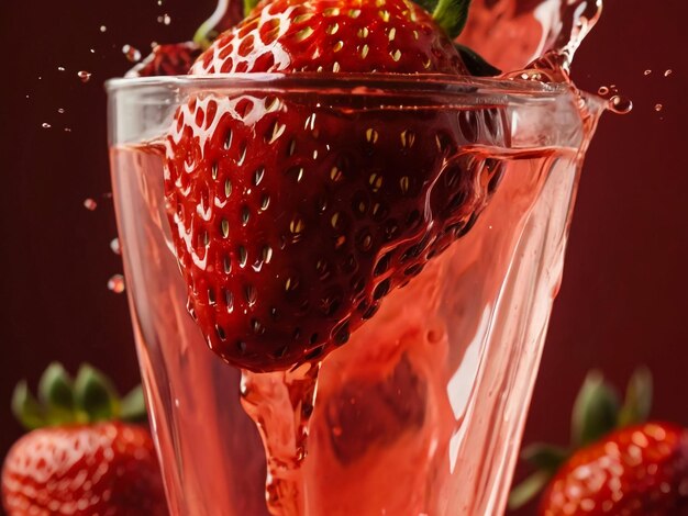 une fraise qui est versée dans un verre