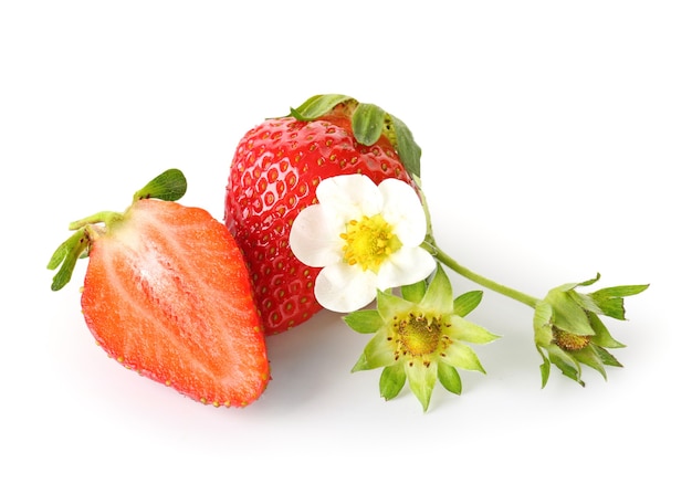 Fraise rouge mûre sur une surface blanche