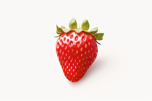 Une fraise solitaire sur un fond blanc faite à l'aide d'outils d'IA génératifs