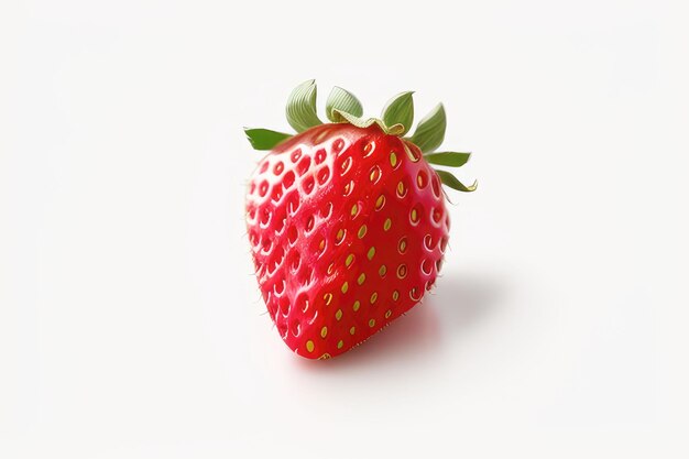 Une fraise solitaire sur un fond blanc faite à l'aide d'outils d'IA génératifs