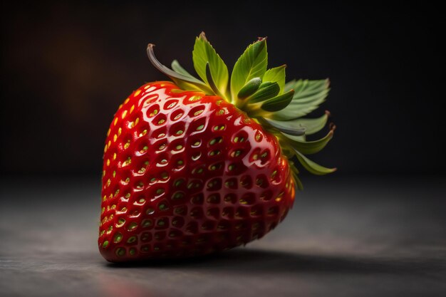 Fraise sur une table en bois Arrière-plan sombre Focus sélectif ai généré