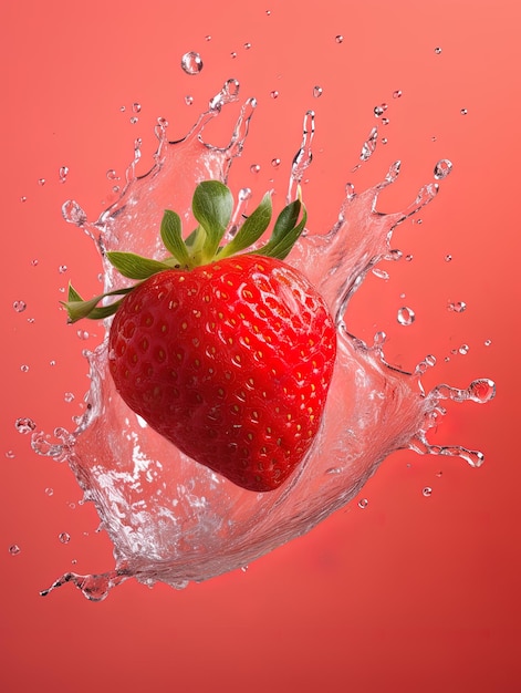 Fraise tombant dans l'eau avec des éclaboussures