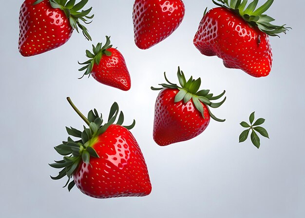 Fraise vibrante dans les airs teinte rouge juteuse contre un ciel bleu vif un spectacle délicieux