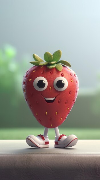 une fraise avec des yeux et un sourire dessus