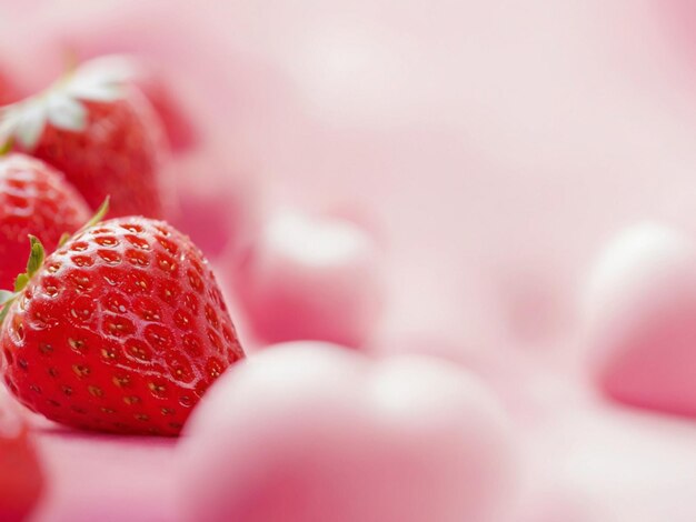 Photo des fraises et une abstraction de couleur rose floue