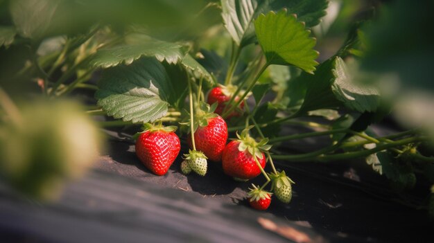 Fraises au sol dans une ferme