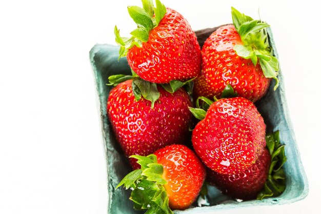 Fraises biologiques fraîches dans un panier de baies.