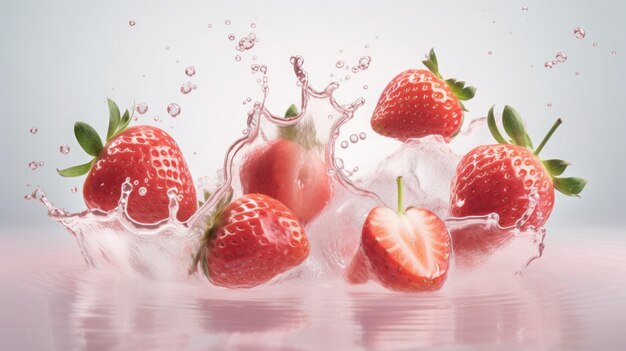 Des fraises dans un éclaboussure d'eau