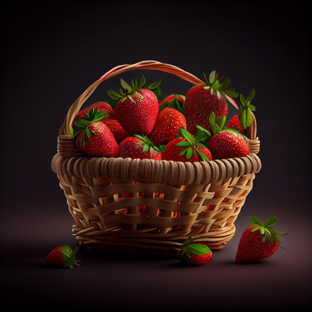 fraises dans le panier avec fond noir