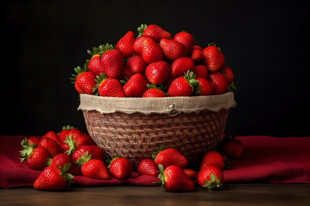 des fraises dans un panier sur une table