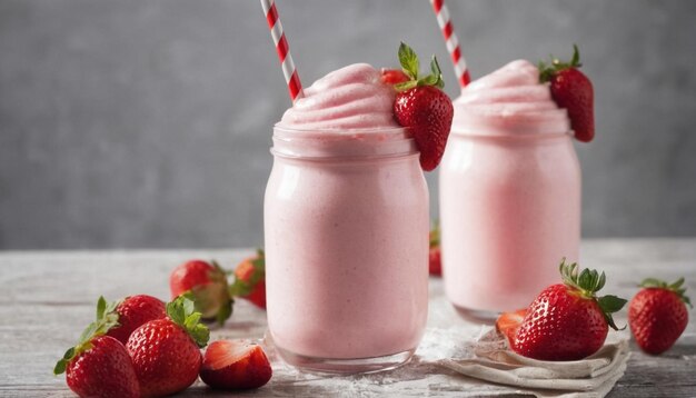 des fraises dans un pot avec des fraises sur une table