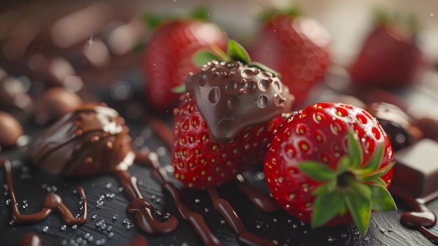 Des fraises décorées de chocolat