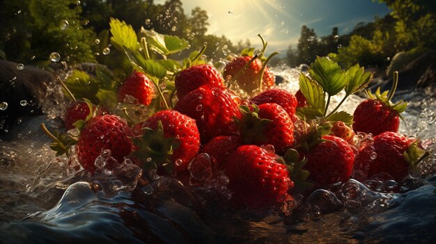 Les fraises délicieuses font des éclaboussures