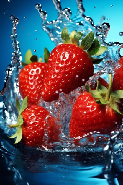 Des fraises éclaboussées dans l'eau