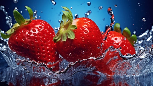 Des fraises éclaboussées dans l'eau