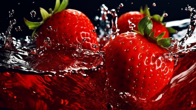 Des fraises éclaboussées dans l'eau