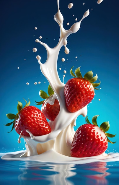 Fraises et éclaboussures de lait