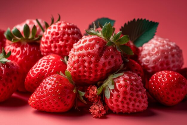 Fraises sur fond rouge