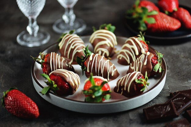 Fraises fraîches au chocolat au lait