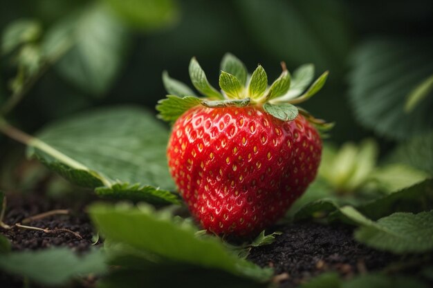 Photo des fraises fraîches dans un panier sur une table en bois dans le jardin des fraises dans un paniers en osier