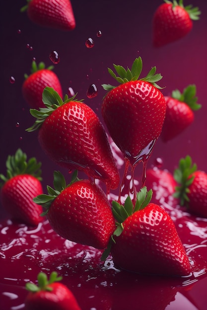 Des fraises fraîches avec du jus