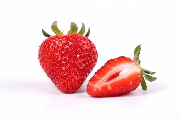 Photo fraises fraîches entières et tranchées isolés sur fond blanc