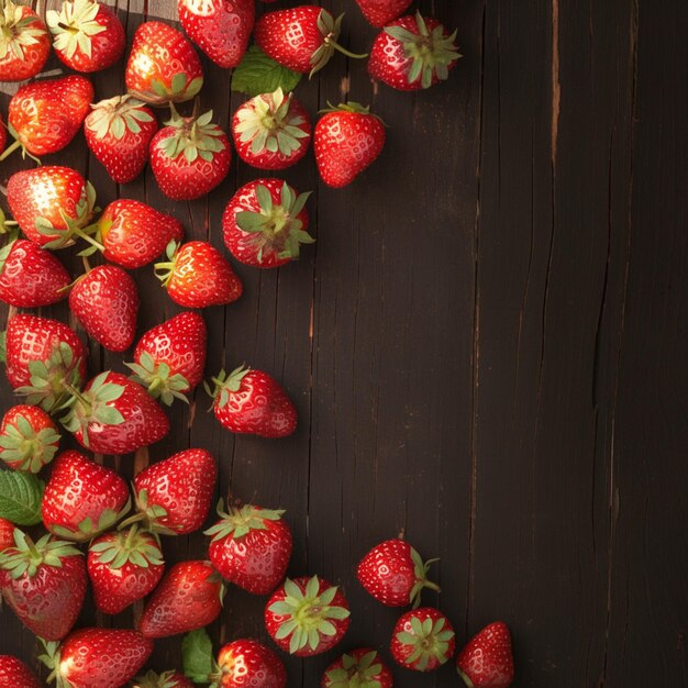 Des fraises fraîches sur un fond en bois noir vintage, un affichage tentant pour les médias sociaux.