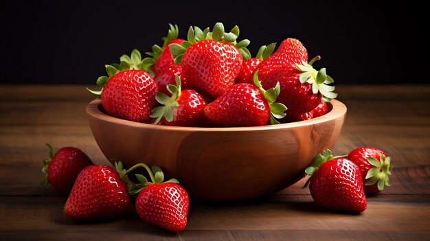 Des fraises fraîches mûres dans un bol sur un fond en bois Focus sélectif