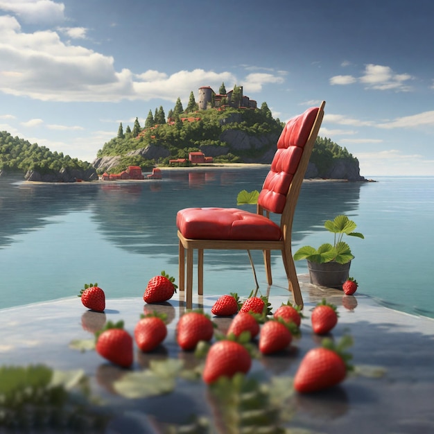 Photo des fraises sur l'île avec une chaise