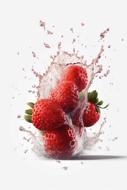 Fraises de lévitation avec des gouttes d'éclaboussures d'eau