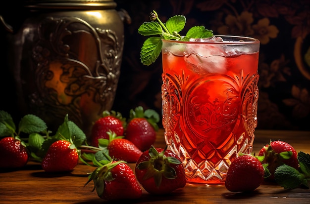 fraises et menthe dans des verres à cocktail Générative ai