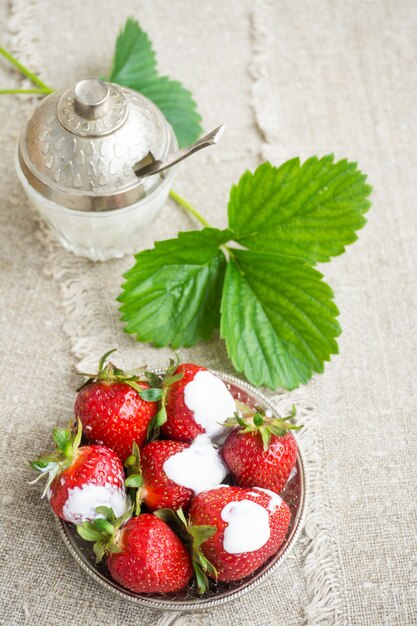 Fraises mûres sur une assiette