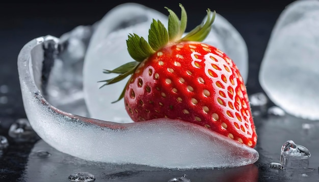 Des fraises mûres congelées dans de la glace