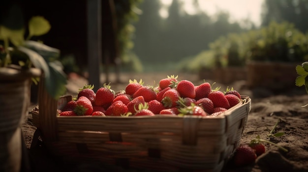 Les fraises poussent dans le jardin récolte Generative Ai