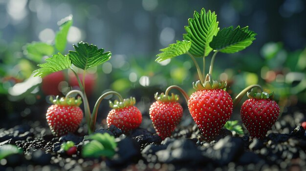 Photo les fraises poussent dans le jardin.