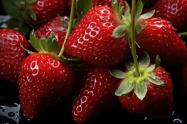 Photo des fraises rouges juteuses et appétissantes le thème d'une récolte réussie et d'une bonne nutrition source de vitamines et de micro-éléments