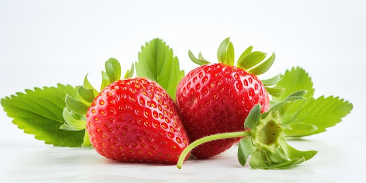 Photo fraises rouges mûres avec des feuilles de menthe verte méthode d'arrêt de ponctuation