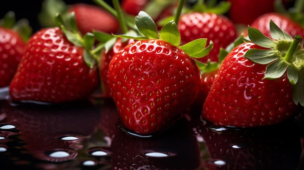 Fraises sur une surface réfléchissante