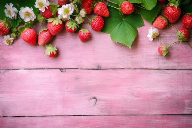 Fraises sur une table en bois rose