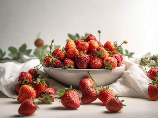 Fraises sur une table avec un fond blanc ai générative