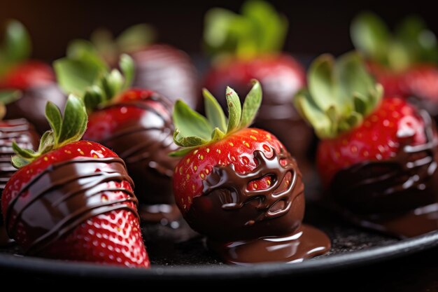 Photo des fraises végétaliennes au chocolat