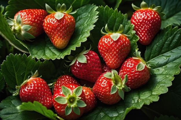 Photo des fraises vibrantes nichées parmi les feuilles vertes