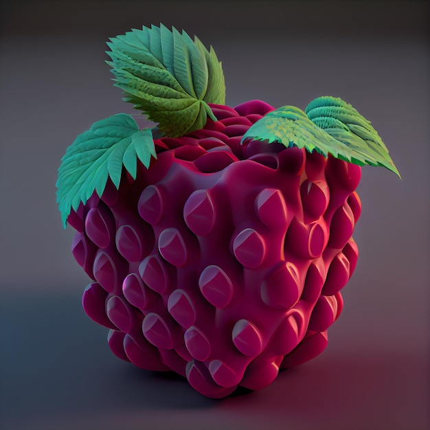 Framboise avec feuilles sur fond sombre illustration 3d